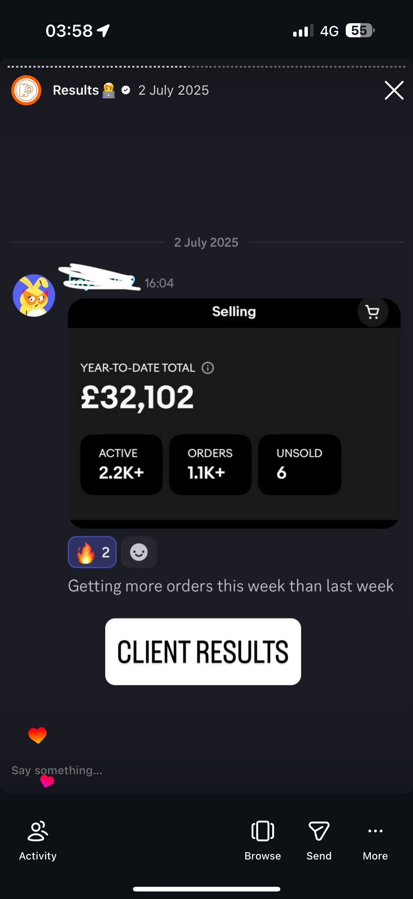 Client year-to-date sales result