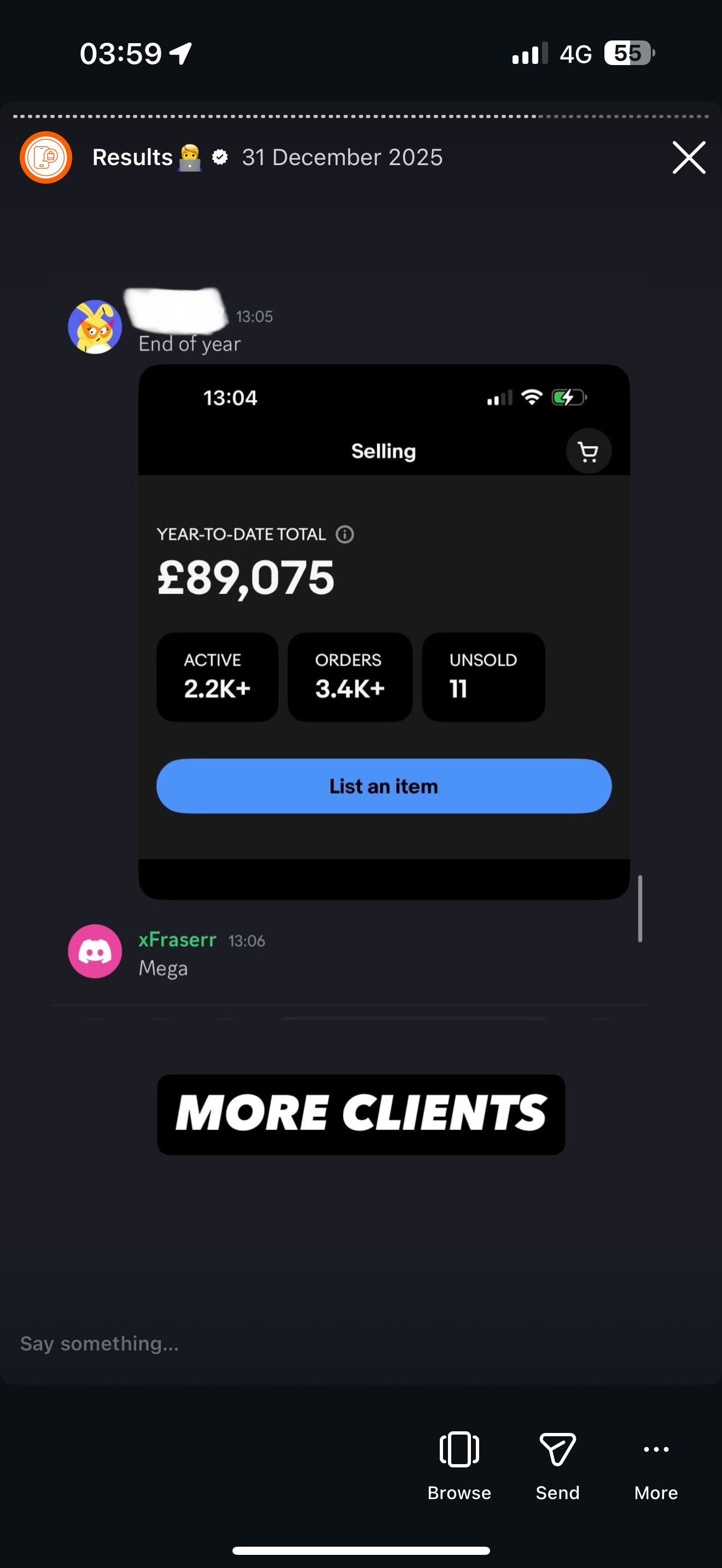 Client dashboard showing £89,075 year-to-date sales